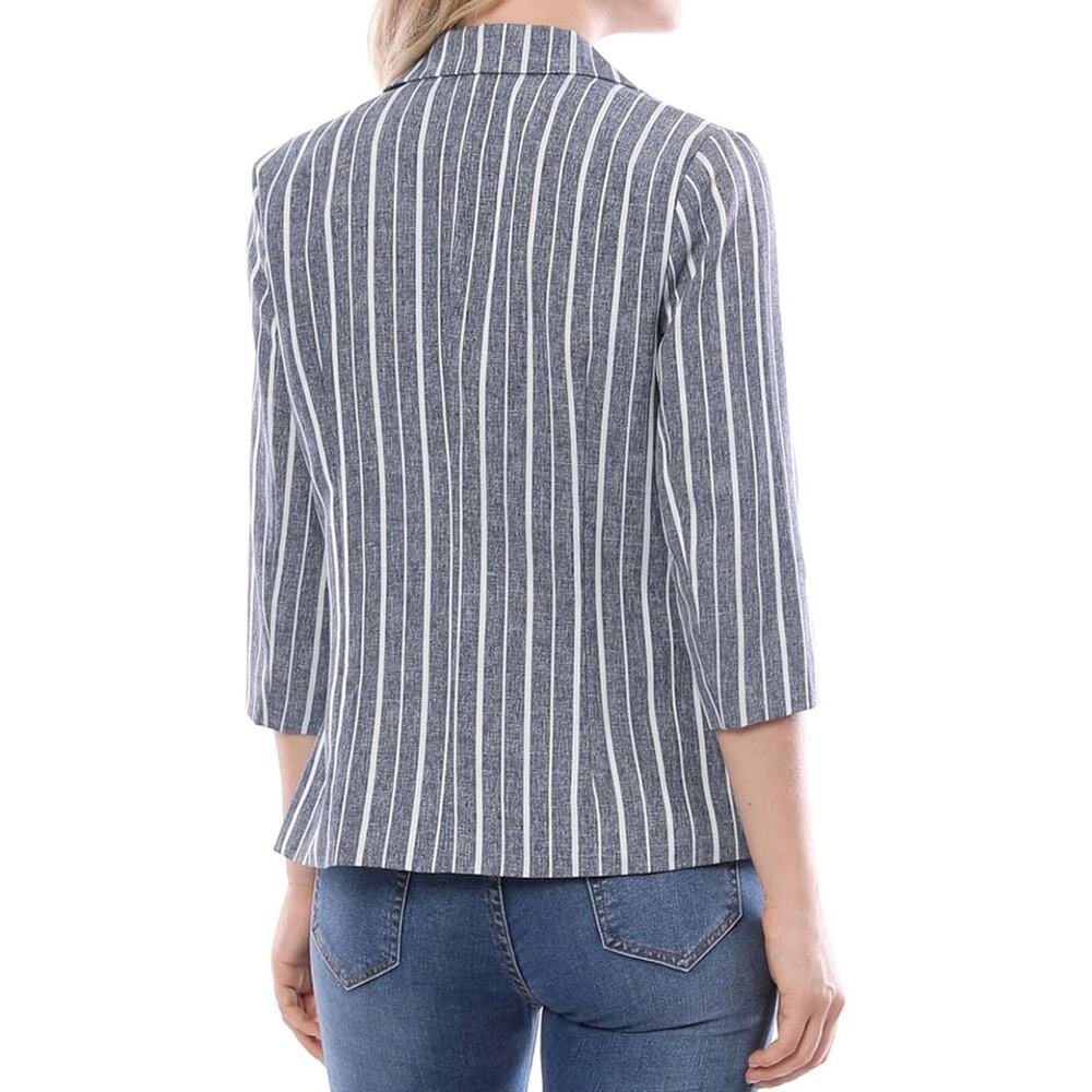Allegra K S Casual Striped Blazer Lined Thin Gray White 3/4 Sleeve NWOT $34.99 - Picture 2 of 7
